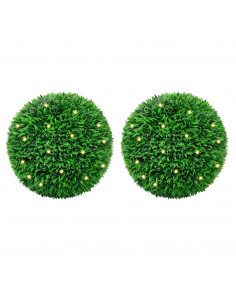 Sfere di Bosso Artificiale con Luci LED 2 pz Verdi 55 cm