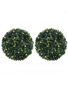 Sfere di Bosso Artificiale con Luci LED 2 pz Verdi 45 cm