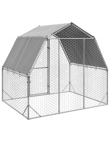 Recinto per Polli con Tetto 2,5x2x2,25 m in Acciaio Zincato