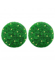 Sfere di Bosso Artificiale con Luci LED 2 pz Verdi 35 cm