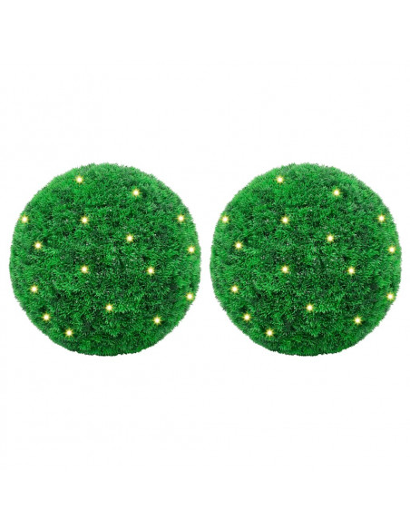 Sfere di Bosso Artificiale con Luci LED 2 pz Verdi 35 cm