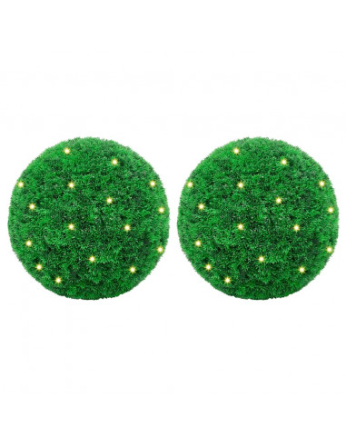 Sfere di Bosso Artificiale con Luci LED 2 pz Verdi 45 cm