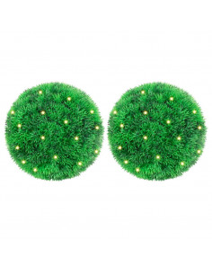 Sfere di Bosso Artificiale con Luci LED 2 pz Verdi 22 cm