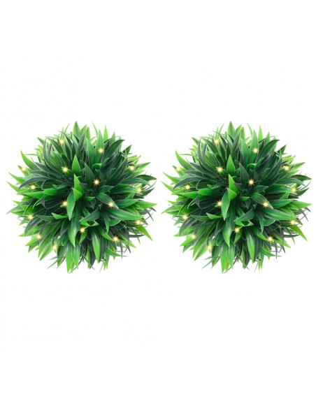 Sfere di Bosso Artificiale con Luci LED 2 pz Verdi 20 cm