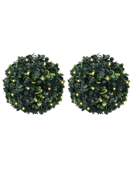 Sfere di Bosso Artificiale con Luci LED 2 pz Verdi 22 cm