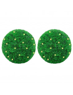 Sfere di Bosso Artificiale con Luci LED 2 pz Verdi 27 cm