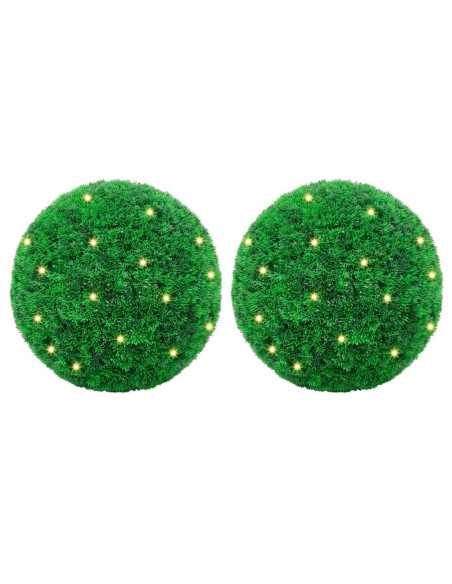 Sfere di Bosso Artificiale con Luci LED 2 pz Verdi 27 cm