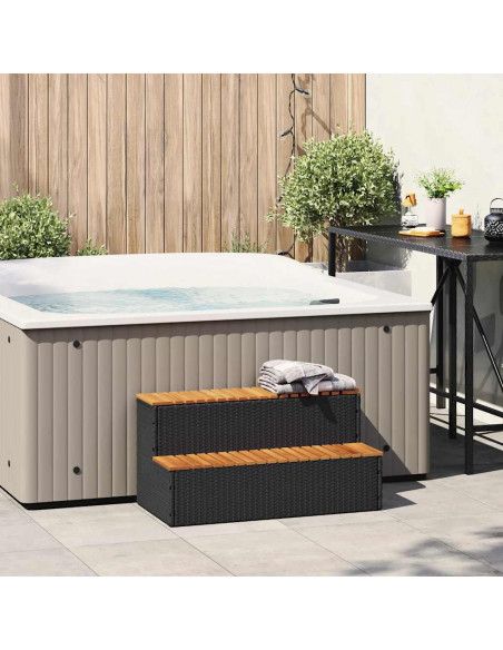 Bordo per Vasca Idromassaggio Nero Polyrattan&Massello Acacia
