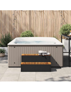 Bordo per Vasca Idromassaggio Nero Polyrattan&Massello Acacia 2