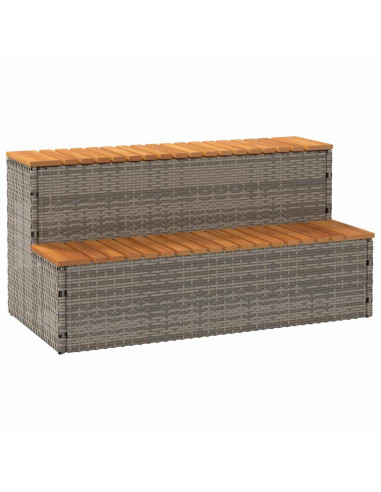 Bordo per Vasca Idromassaggio Grigio Polyrattan&Massello Acacia