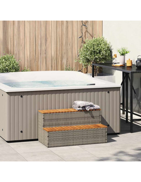 Bordo per Vasca Idromassaggio Grigio Polyrattan&Massello Acacia