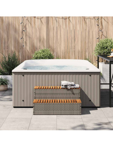 Bordo per Vasca Idromassaggio Grigio Polyrattan&Massello Acacia