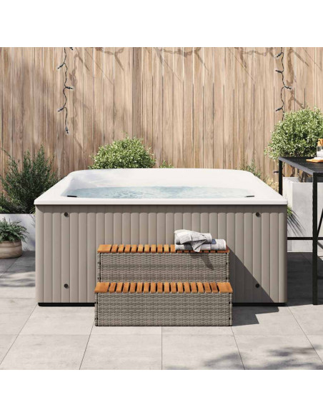 Bordo per Vasca Idromassaggio Grigio Polyrattan&Massello Acacia