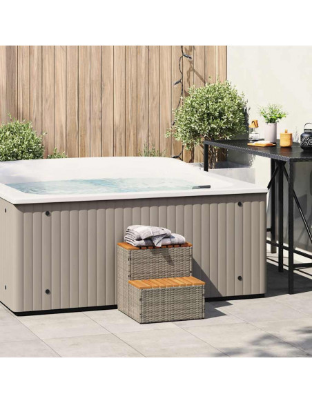 Bordo per Vasca Idromassaggio Grigio Polyrattan&Massello Acacia