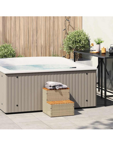 Bordo per Vasca Idromassaggio Beige Polyrattan&Massello Acacia