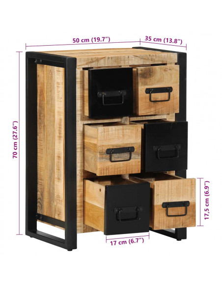Credenza 50x35x70 cm in Legno Massello di Mango Grezzo