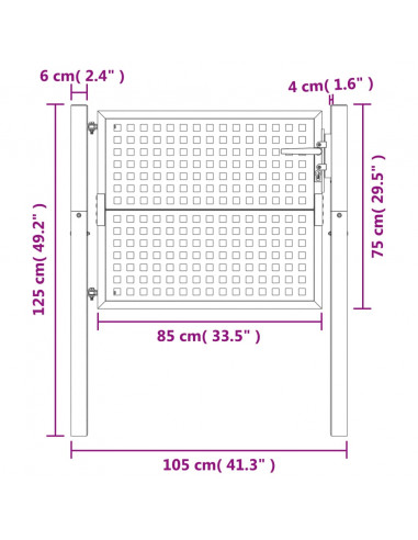 Cancello Giardino Antracite 105x125 cm in Acciaio