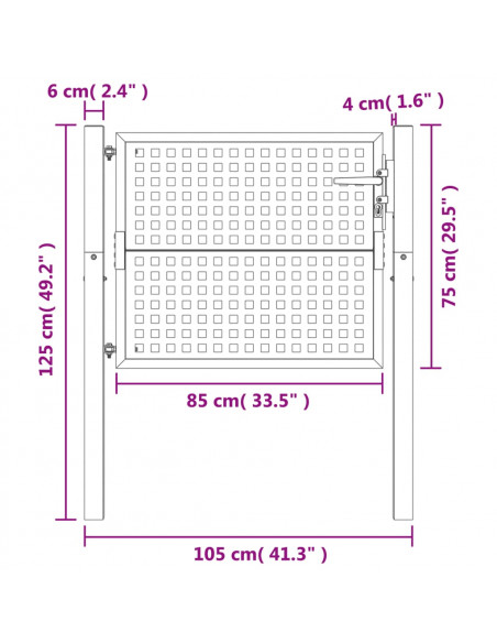 Cancello Giardino Antracite 105x125 cm in Acciaio