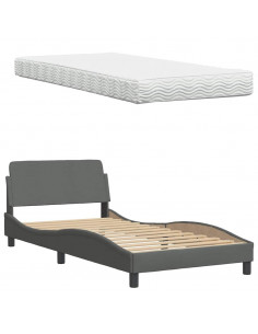 Letto con Materasso Grigio Scuro 100x200 cm in Tessuto 2