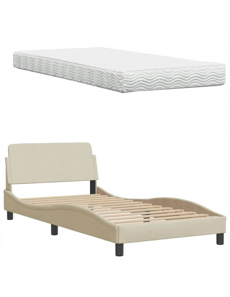 Letto con Materasso Crema 100x200 cm in Tessuto