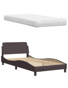 Letto con Materasso Marrone Scuro 100x200 cm in Tessuto 2