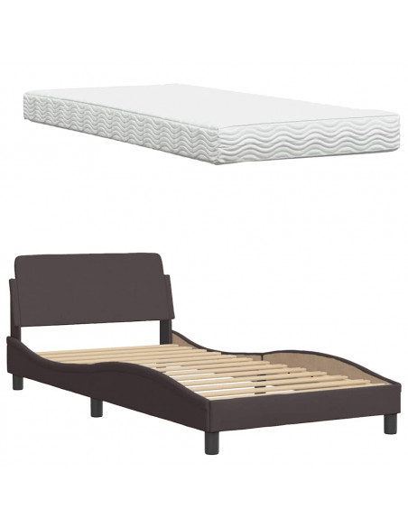 Letto con Materasso Marrone Scuro 100x200 cm in Tessuto