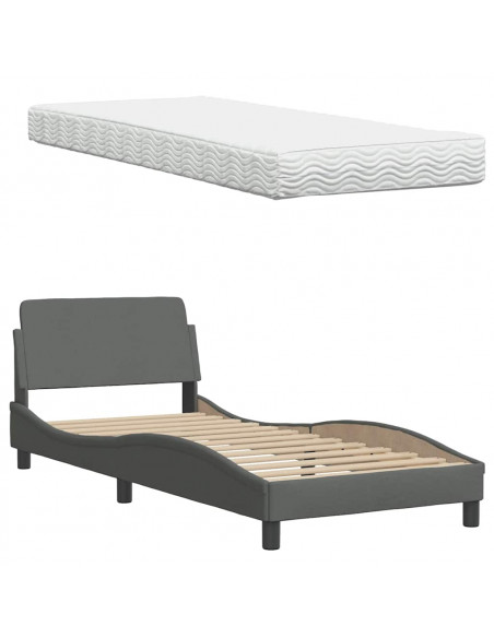 Letto con Materasso Grigio Scuro 90x200 cm in Tessuto