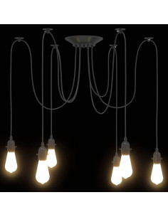 Lampada a Sospensione con 6 Portalampada E27 in Metallo Nero