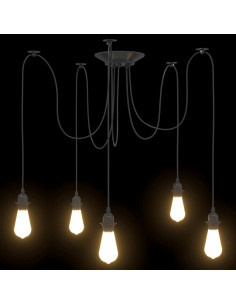 Lampada a Sospensione con 5 Portalampada E27 in Metallo Nero