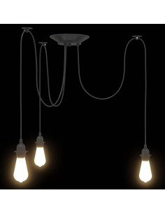 Lampada a Sospensione con 3 Portalampada E27 in Metallo Nero