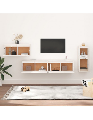 Mobili Porta TV 4 pz Bianchi in Legno Massello di Pino