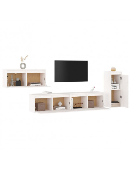 Mobili Porta TV 4 pz Bianchi in Legno Massello di Pino