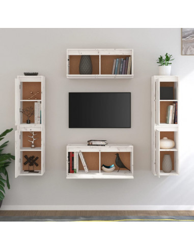 Mobili Porta TV 6 pz Bianchi in Legno Massello di Pino