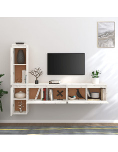 Mobili Porta TV 4 pz Bianchi in Legno Massello di Pino 2