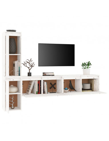 Mobili Porta TV 4 pz Bianchi in Legno Massello di Pino