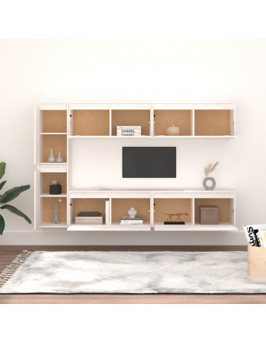 Mobili Porta TV 6 pz Bianchi in Legno Massello di Pino