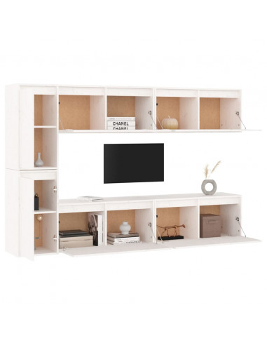 Mobili Porta TV 6 pz Bianchi in Legno Massello di Pino