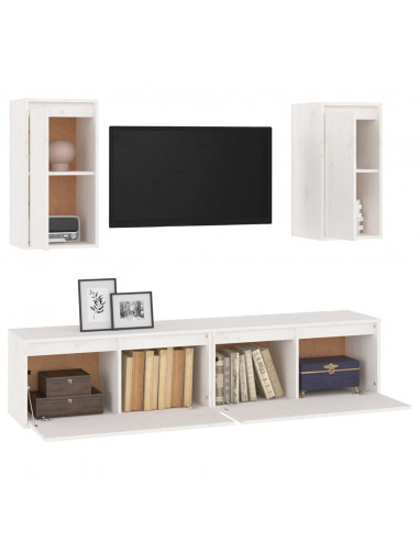 Mobili Porta TV 4 pz Bianchi in Legno Massello di Pino