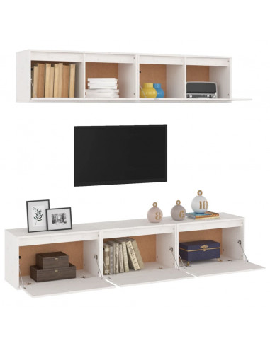 Mobili Porta TV 5 pz Bianchi in Legno Massello di Pino