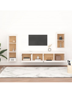 Mobili Porta TV 4 pz Bianchi in Legno Massello di Pino 2