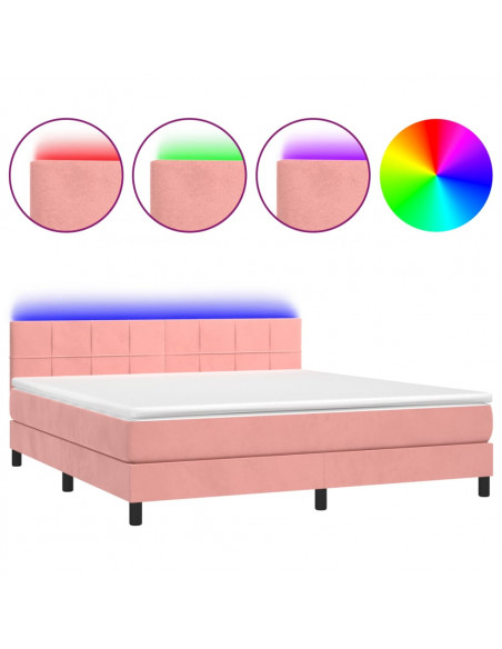 Letto a Molle con Materasso e LED Rosa 180x200 cm in Velluto