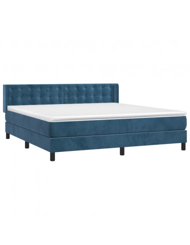 Giroletto a Molle con Materasso Blu Scuro 160x200 cm in Velluto