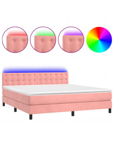 Letto a Molle con Materasso e LED Rosa 160x200 cm in Velluto