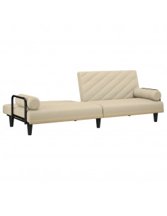 Divano Letto con Braccioli Crema in Tessuto 2