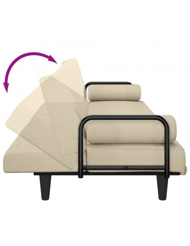 Divano Letto con Braccioli Crema in Tessuto