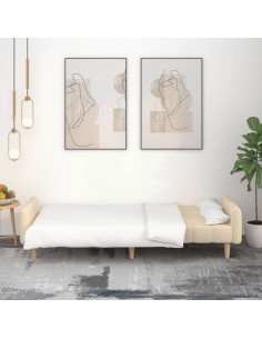 Divano Letto a 2 Posti Crema in Tessuto 2