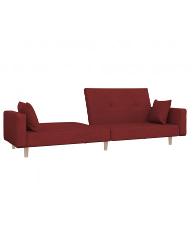 Divano Letto a 2 Posti con 2 Cuscini Rosso Vino in Tessuto