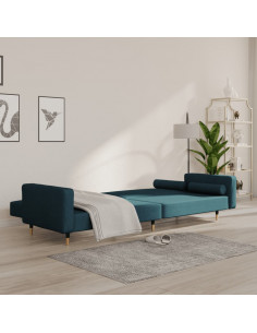 Divano Letto a 2 Posti con 2 Cuscini Blu in Velluto 2