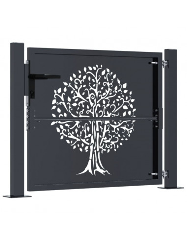 Cancello Giardino Antracite 105x105 cm in Acciaio Design Albero
