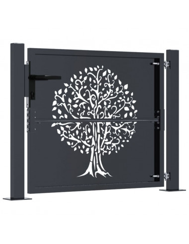Cancello da giardino antracite 100x75 cm in acciaio con design ad albero